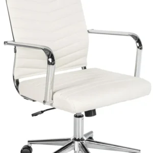 Fauteuil de bureau design ergonomique inclinaison intégrée avec accoudoirs en similicuir blanc et métal chromé 10_0007073