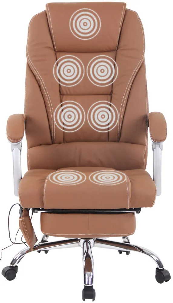 Fauteuil de bureau ergonomique fonction massage avec repose-pieds extensible accoudoirs en véritable cuir marron et métal...