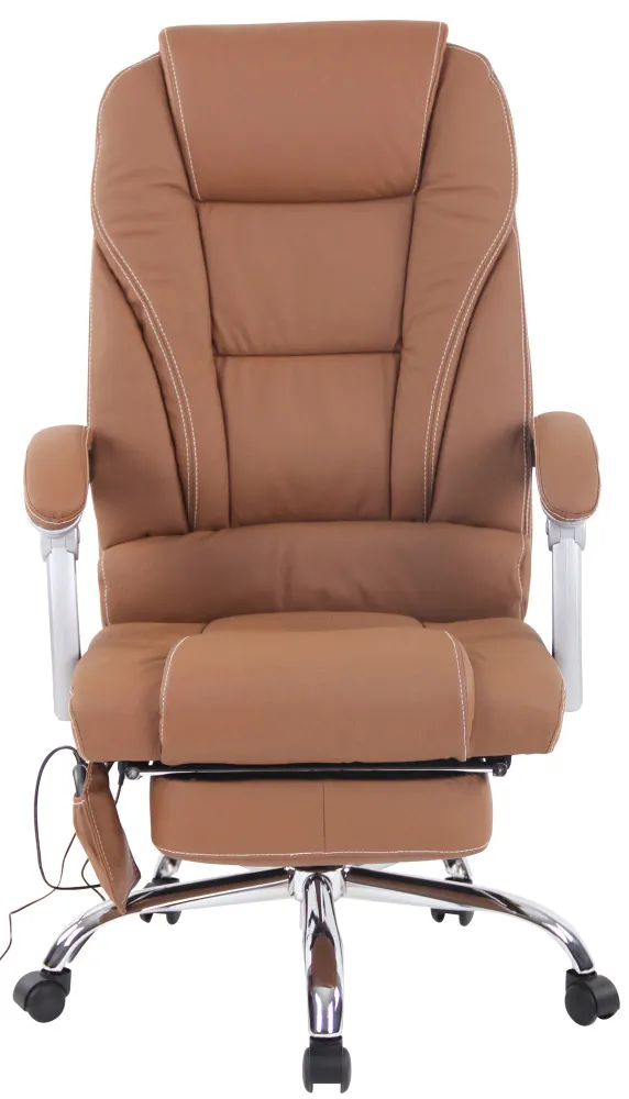 Fauteuil de bureau ergonomique fonction massage avec repose-pieds extensible accoudoirs en véritable cuir marron et métal...