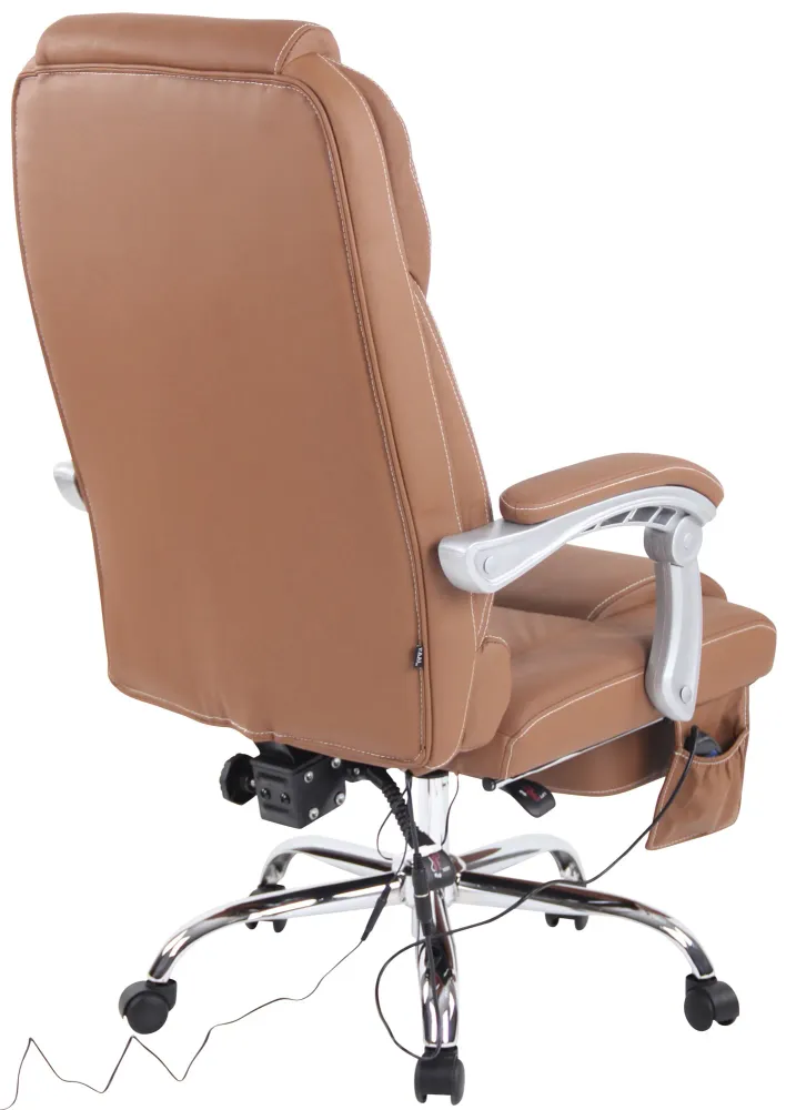 Fauteuil de bureau ergonomique fonction massage avec repose-pieds extensible accoudoirs en véritable cuir marron et métal...