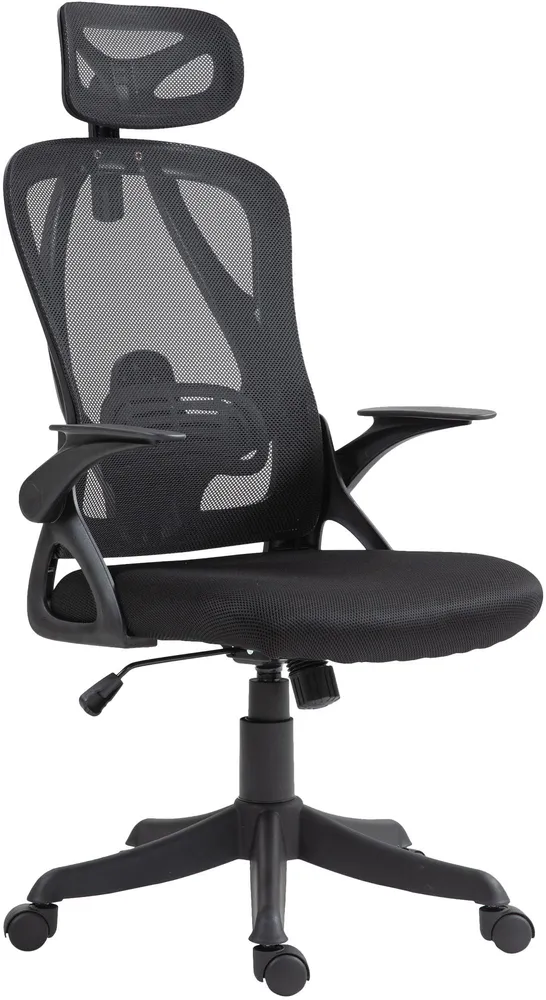 Fauteuil de bureau ergonomique pivotant réglable mécanisme de bascule accoudoirs tissu et plastique noir 10_0006934