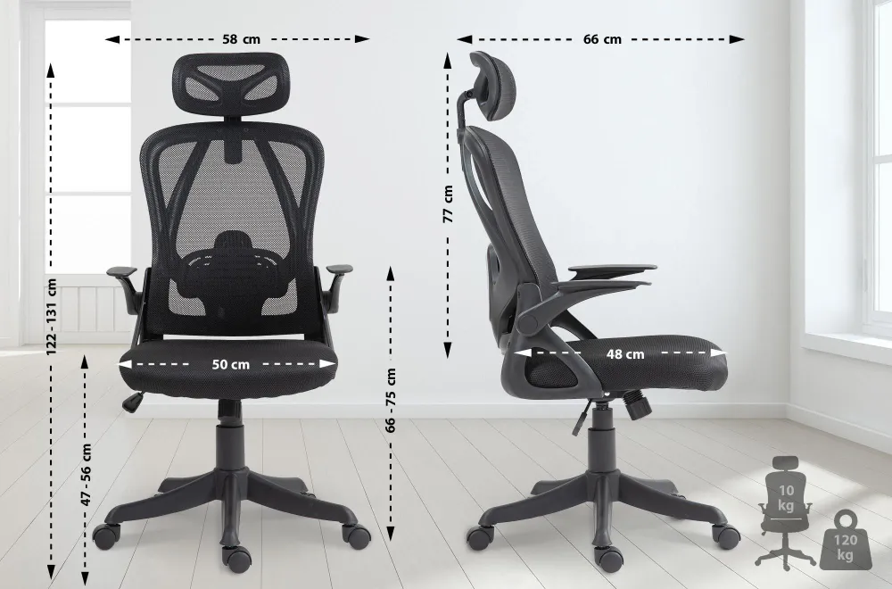 Fauteuil de bureau ergonomique pivotant réglable mécanisme de bascule accoudoirs tissu et plastique noir 10_0006934