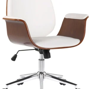 Fauteuil de bureau récent et confortable accoudoirs incurvés hauteur réglable en synthétique blanc bois et métal BUR10556