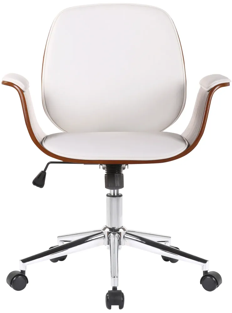 Fauteuil de bureau récent et confortable accoudoirs incurvés hauteur réglable en synthétique blanc bois et métal BUR10556