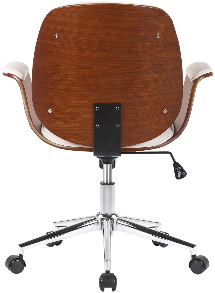 Fauteuil de bureau récent et confortable accoudoirs incurvés hauteur réglable en synthétique blanc bois et métal BUR10556