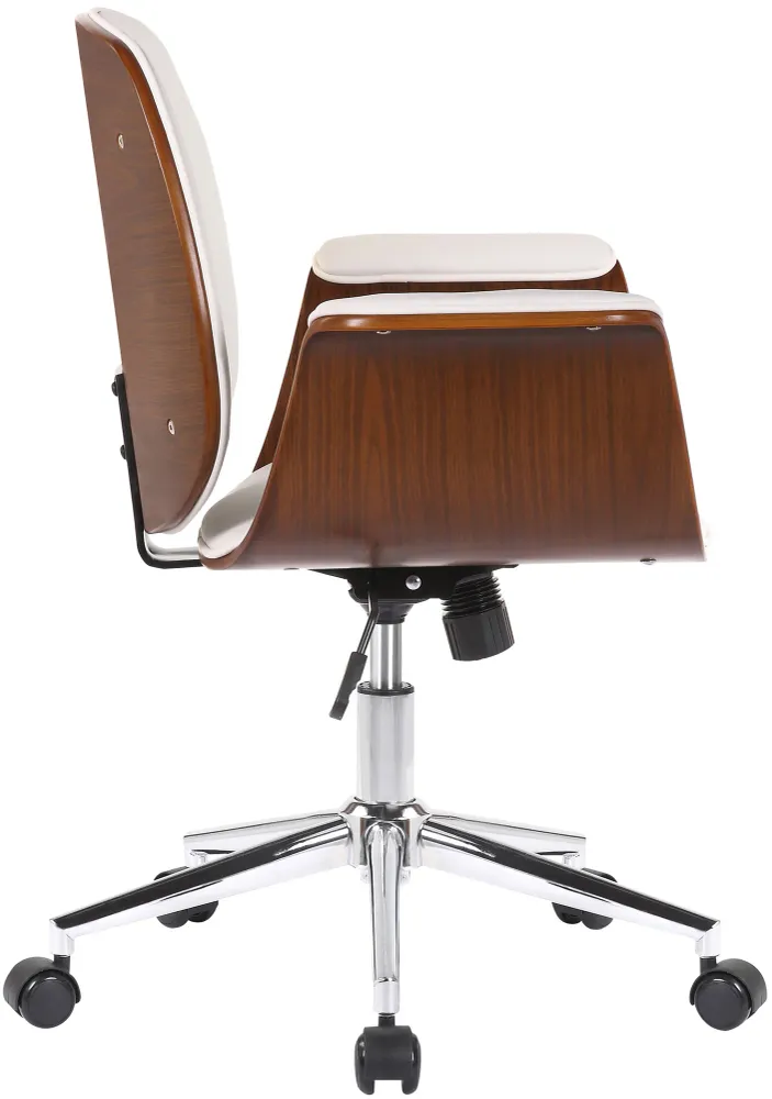 Fauteuil de bureau récent et confortable accoudoirs incurvés hauteur réglable en synthétique blanc bois et métal BUR10556
