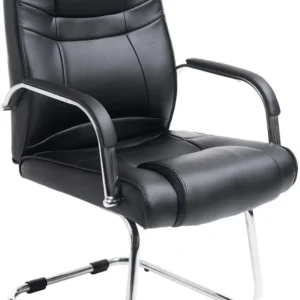 Fauteuil de bureau sans roulettes accoudoirs chaise visiteur charge maximale 180 kg en VINYLE noir cadre en métal BUR10715