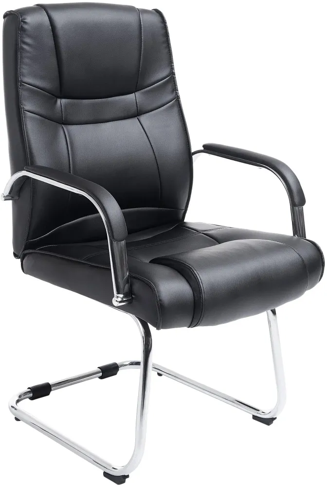 Fauteuil de bureau sans roulettes accoudoirs chaise visiteur charge maximale 180 kg en VINYLE noir cadre en métal BUR10715