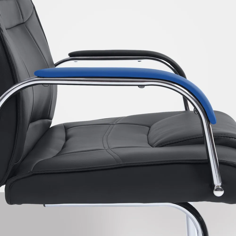 Fauteuil de bureau sans roulettes accoudoirs chaise visiteur charge maximale 180 kg en VINYLE noir cadre en métal BUR10715