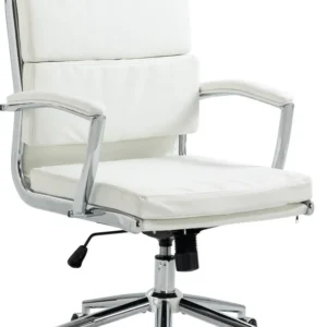 Fauteuil de bureau sur roulettes dossier à triplet rembourrage et forme ergonomique en similicuir blanc et métal chromé 10...