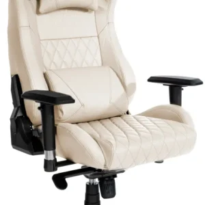 Fauteuil de bureau sur roulettes mécanisme à bascule coussin lombaire en cuir véritable crème cadre métal 10_0007085