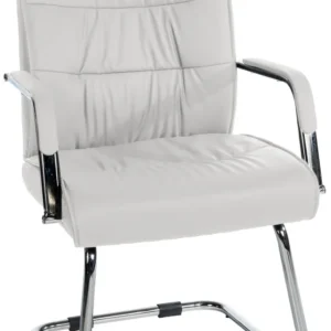 Fauteuil de bureau visiteur avec accoudoirs ergonomique en similicuir blanc structure en métal chromé 10_0007583