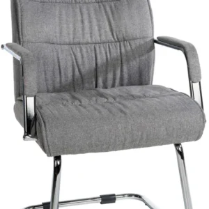 Fauteuil de bureau visiteur avec accoudoirs ergonomique en tissu gris structure en métal chromé 10_0007673