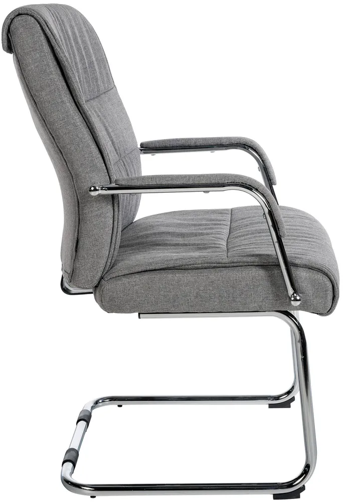 Fauteuil de bureau visiteur avec accoudoirs ergonomique en tissu gris structure en métal chromé 10_0007673