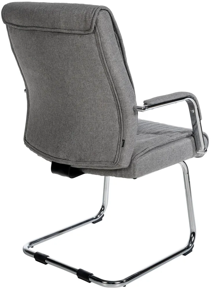 Fauteuil de bureau visiteur avec accoudoirs ergonomique en tissu gris structure en métal chromé 10_0007673