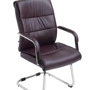 Fauteuil de bureau visiteur avec accoudoirs ergonomique en similicuir marron structure en métal chromé 10_0007750