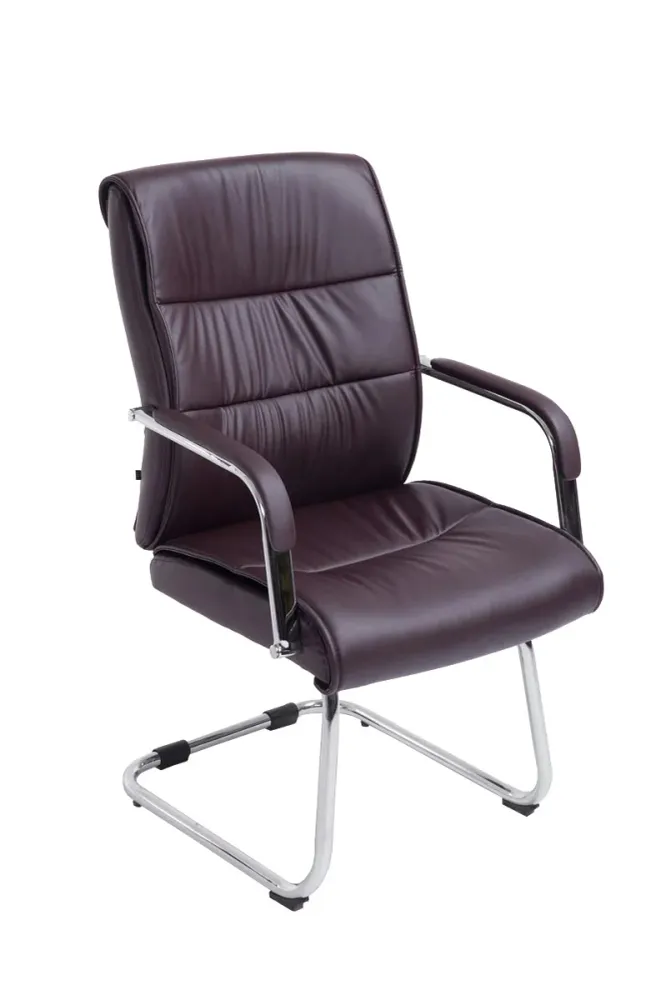 Fauteuil de bureau visiteur avec accoudoirs ergonomique en similicuir marron structure en métal chromé 10_0007750