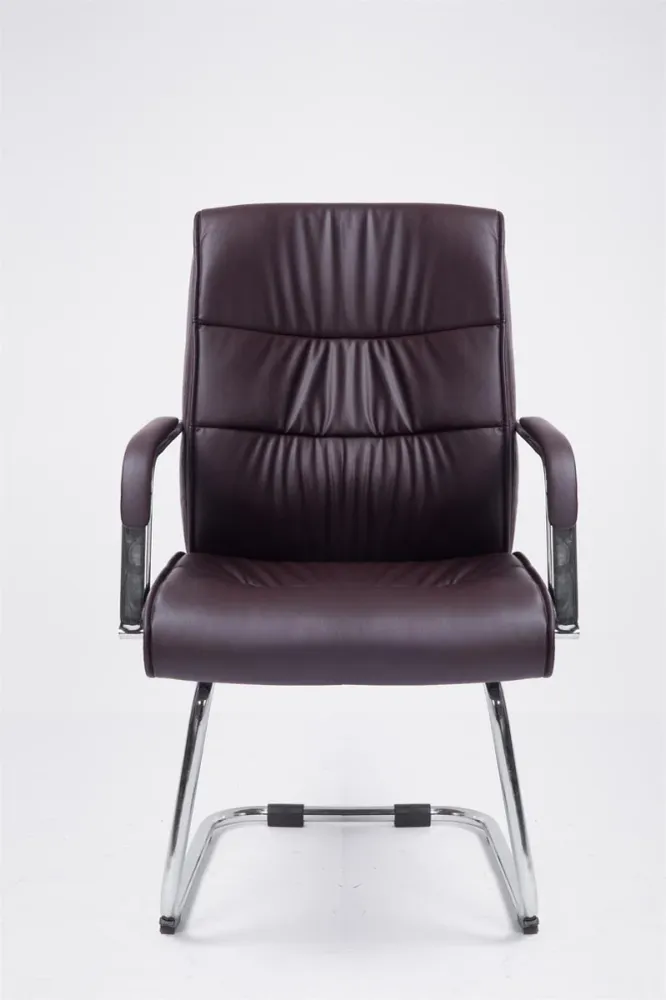 Fauteuil de bureau visiteur avec accoudoirs ergonomique en similicuir marron structure en métal chromé 10_0007750