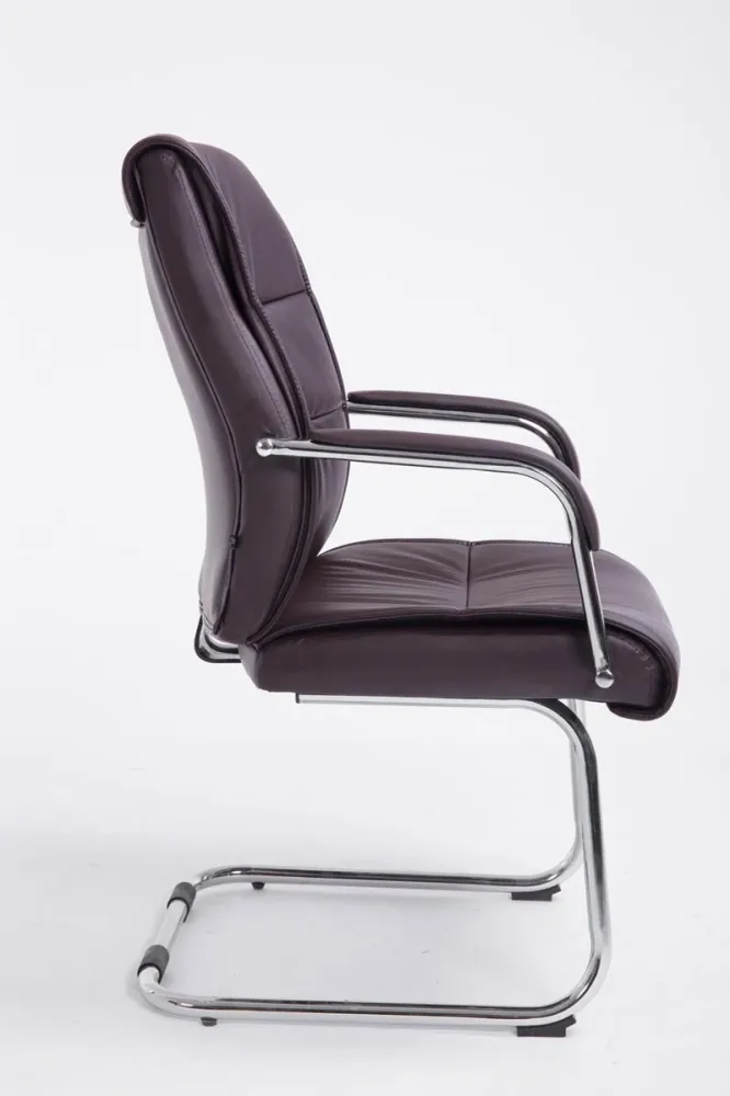 Fauteuil de bureau visiteur avec accoudoirs ergonomique en similicuir marron structure en métal chromé 10_0007750