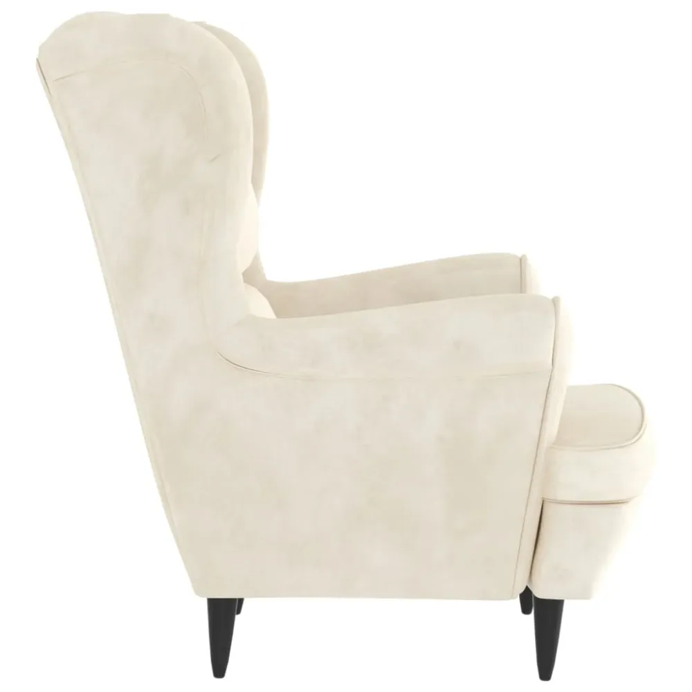 Fauteuil lounge fauteuil de salon chambre avec accoudoirs design actuel en velours crème blanc DEC026853