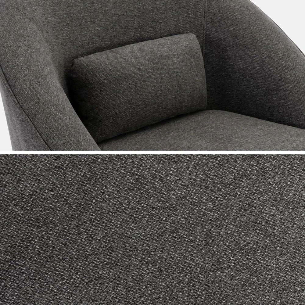 Fauteuil pivotant 360° en tissu gris profond avec coussin. Lana l 80 x p 73 x h77cm