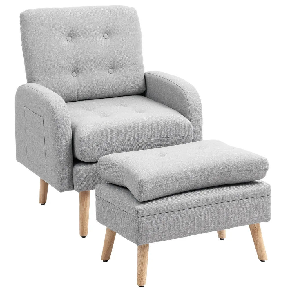 Fauteuil de relaxation avec repose-pied, fauteuil TV avec coussins, 2 poches de rangement, support jusqu'à 120 kg, canapé...