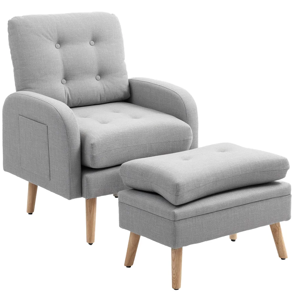 Fauteuil de relaxation avec repose-pied, fauteuil TV avec coussins, 2 poches de rangement, support jusqu'à 120 kg, canapé...