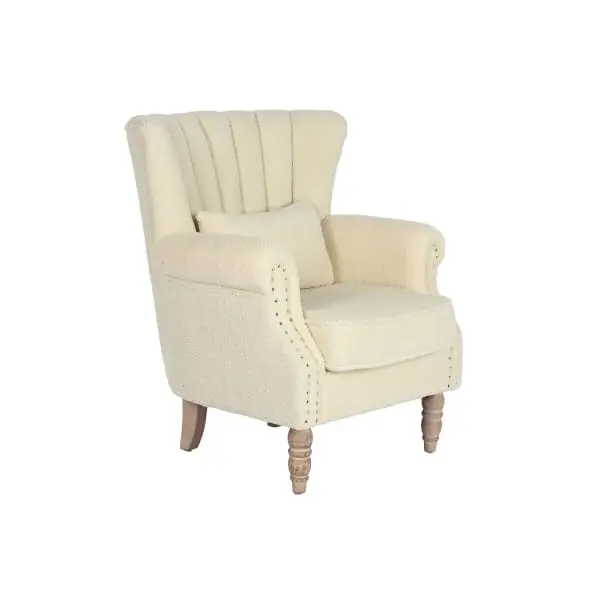 Fauteuil Traditionnel à Accoudoirs Boucles Crème et Bois