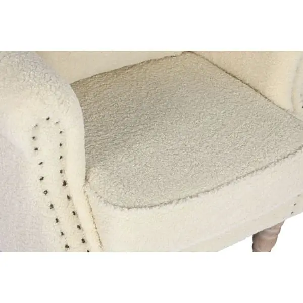 Fauteuil Traditionnel à Accoudoirs Boucles Crème et Bois