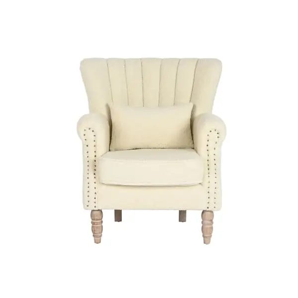 Fauteuil Traditionnel à Accoudoirs Boucles Crème et Bois