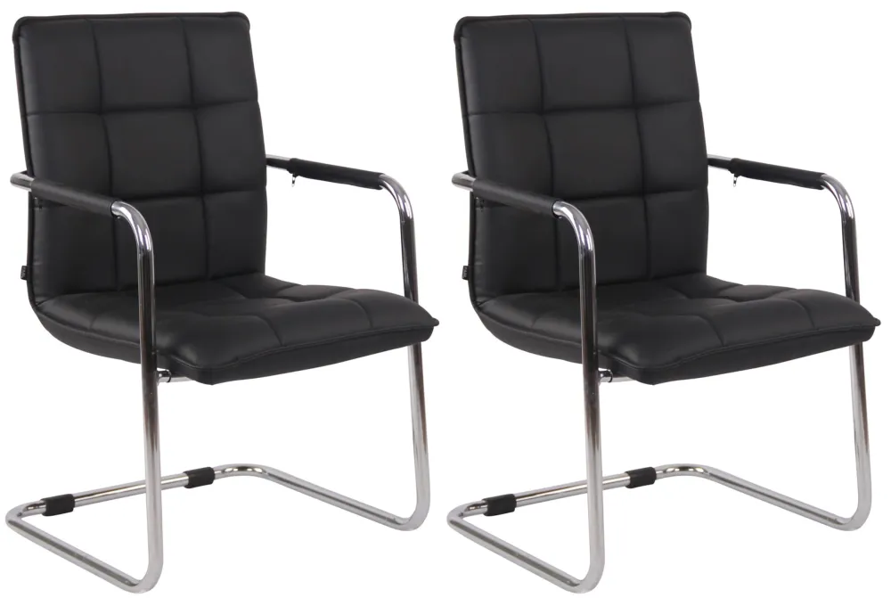 Lot de 2 fauteuils de bureau visiteur accoudoirs conférence en VINYLE noir piètement luge en métal chromé 10_0003116