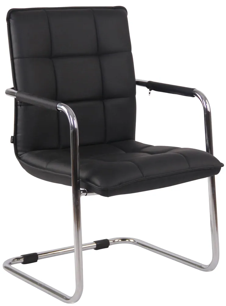 Lot de 2 fauteuils de bureau visiteur accoudoirs conférence en VINYLE noir piètement luge en métal chromé 10_0003116