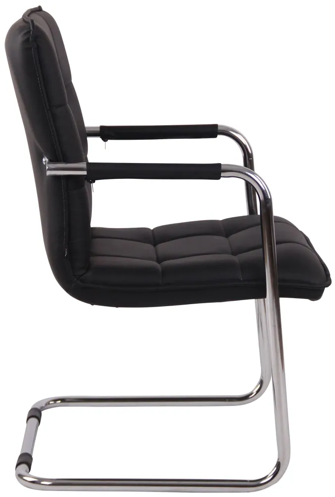 Lot de 2 fauteuils de bureau visiteur accoudoirs conférence en VINYLE noir piètement luge en métal chromé 10_0003116