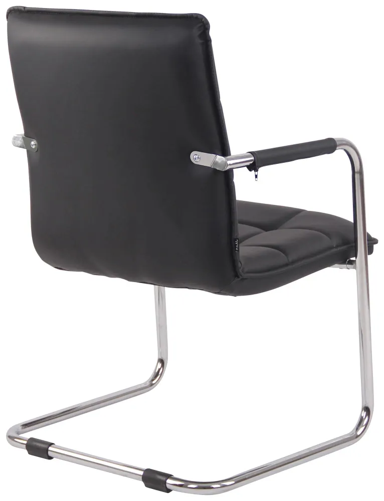 Lot de 2 fauteuils de bureau visiteur accoudoirs conférence en VINYLE noir piètement luge en métal chromé 10_0003116