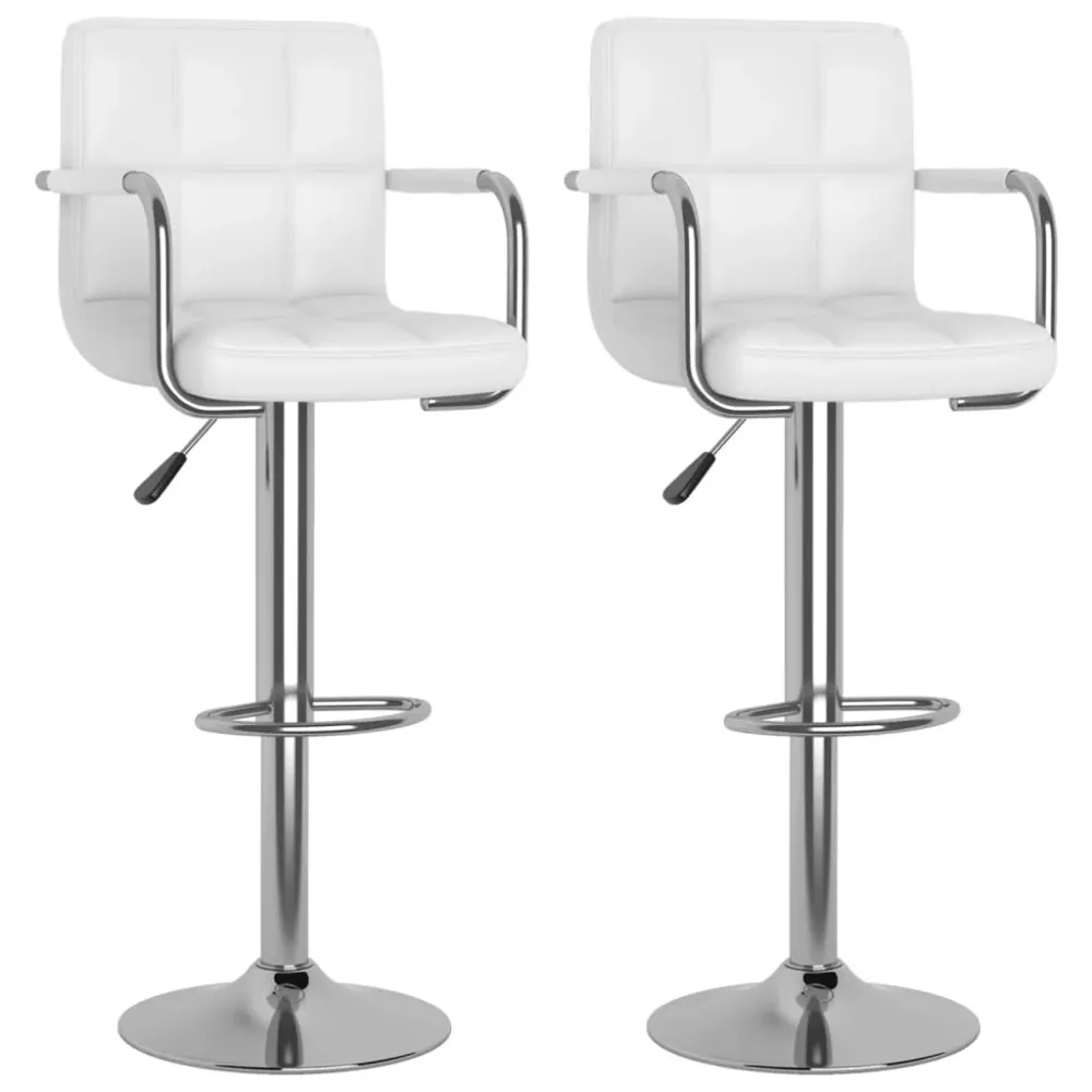 Lot de 2 tabourets de bar chaises hautes avec dossiers et accoudoirs en VINYLE blanc et acier DEC029613