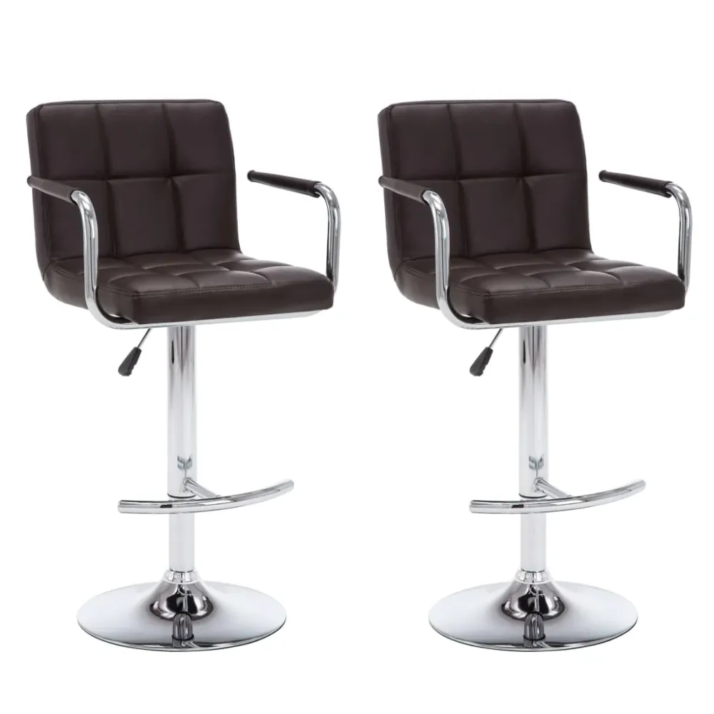 Lot de 2 tabourets de bar chaises hautes avec accoudoirs et dossier en VINYLE marron et acier DEC029774