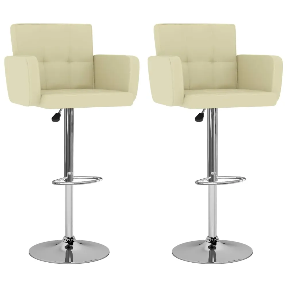 Lot de 2 tabourets de bar chaises hautes avec dossier et accoudoirs en VINYLE crème et acier DEC029654