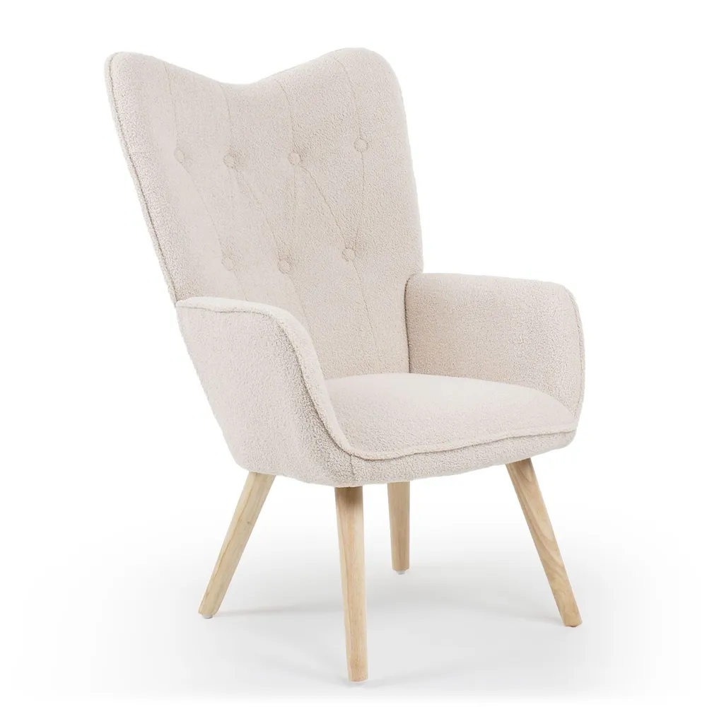 Équipement de Bureau Ergonomique Fauteuil scandinave Klarys Tissu bouclette lainée Crème