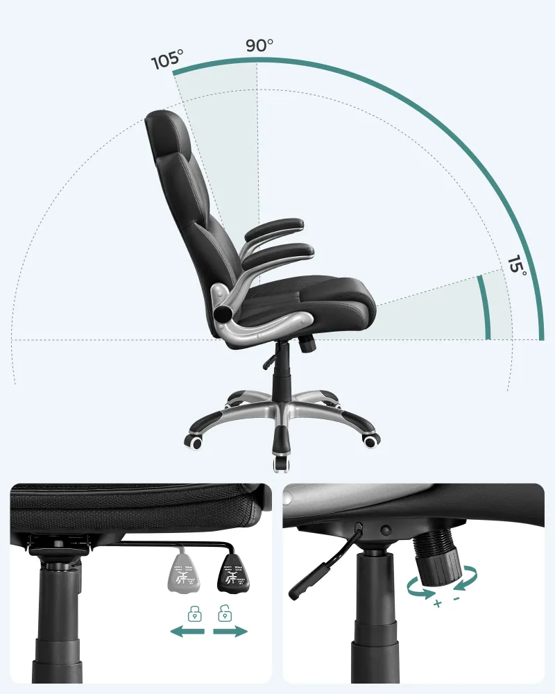 Siège de bureau pivotant fauteuil ergonomique avec accoudoirs pliables piètement en étoile en polyamide charge maximale 15...