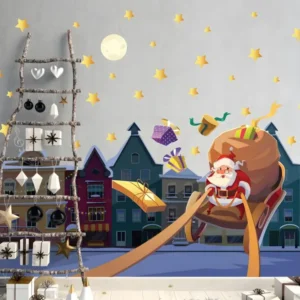 Sticker Noël le père noël dans la ville - Autocollants stickers adhésifs noël - décoration fêtes - 80x120cm pour emballage...
