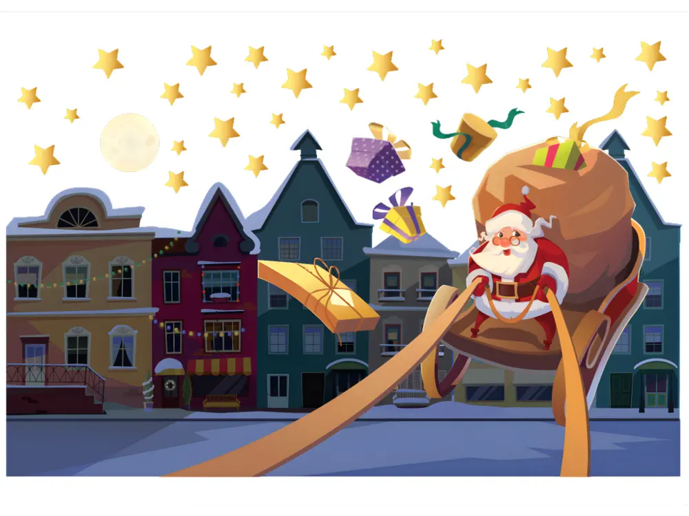 Sticker Noël le père noël dans la ville - Autocollants stickers adhésifs noël - décoration fêtes - 80x120cm pour emballage...