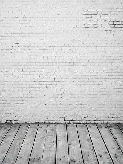 Blanc vieux mur de briques blanches avec fond de photo de plancher en bois GC-50 - 17 x 22 cm