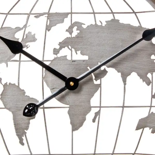 Horloge Murale Mappemonde Marron et Argentée pour Étudiants