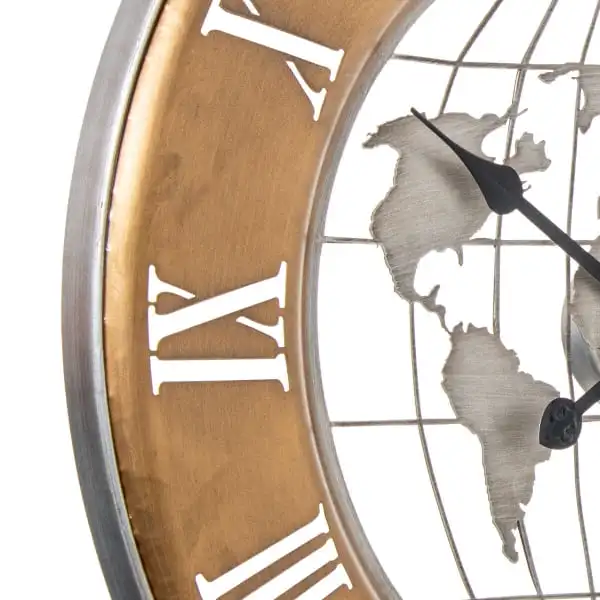 Horloge Murale Mappemonde Marron et Argentée pour Étudiants