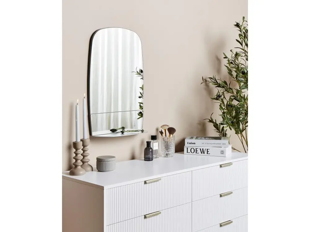 Miroir mural avec tablette en métal 40 x 60 cm argenté BRANNAY avec Pochette intérieure