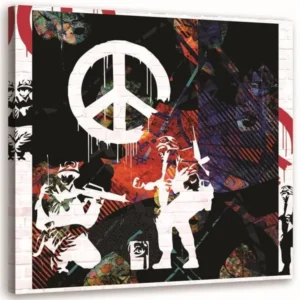 Tableau soldats banksy peinture murale symboles de la paix - 40 x 40 cm pour Étudiants