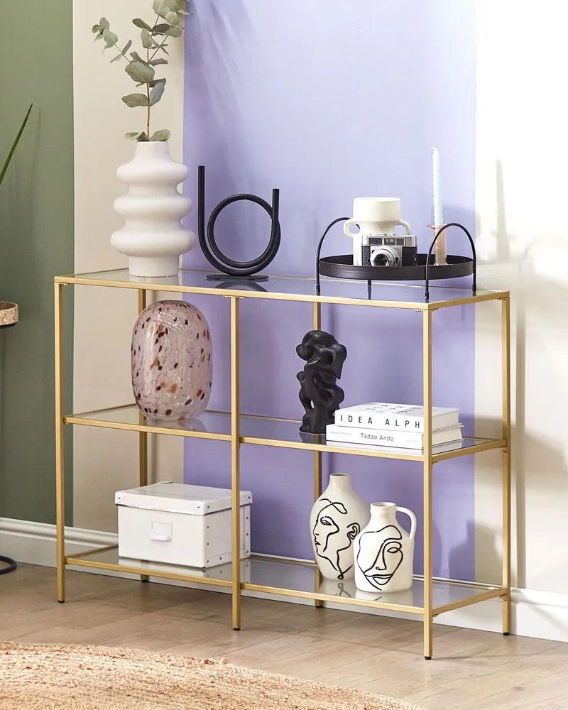 Bloc-notes mural Table console dorée avec plateau en verre ORETTA