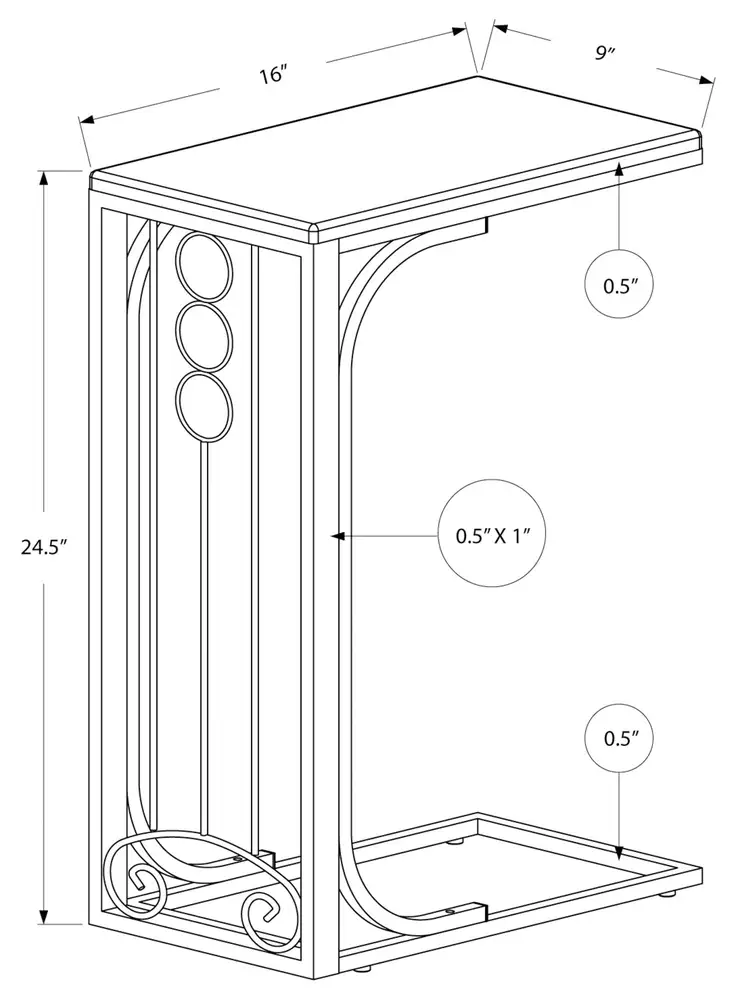 Bloc-notes mural Table D'Appoint - Plateau Noir / Acier Argent