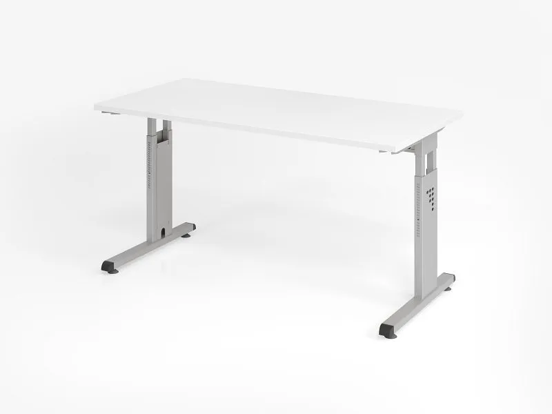 Bureau Hammerbacher OS614 140 x 67 cm plateau : blanc épaisseur 25 mm chant ABS 2 mm forme rectangulaire argent VOS614/W/S...