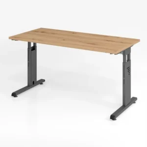 Bureau Hammerbacher OS614 140 x 67 cm plateau : chêne noueux épaisseur 25 mm chant ABS 2 mm forme rectangulaire graphite V...